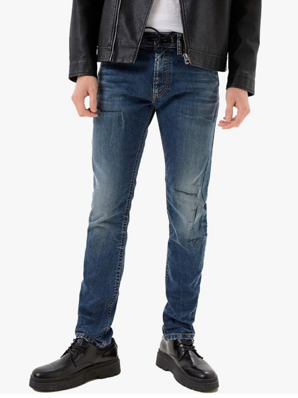 Diesel Thommer Slim Jogg Jeans Stretch Denim Designer Jeans Drawstring Dark Blue